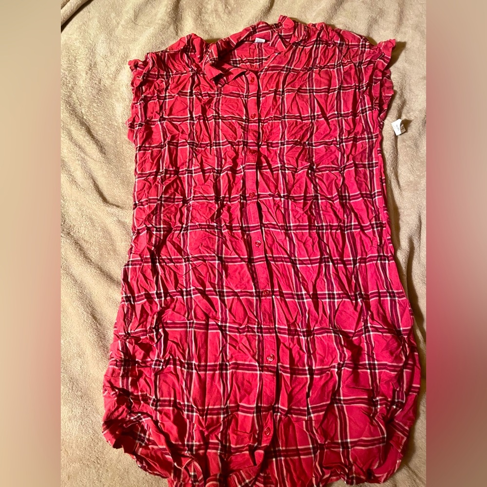 Plaid button front T-shirt dress